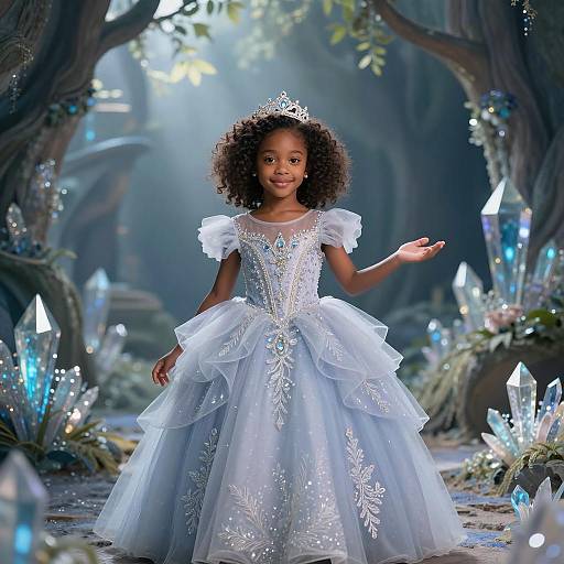 Young Girl in Crystal-Embellished Princess Gown