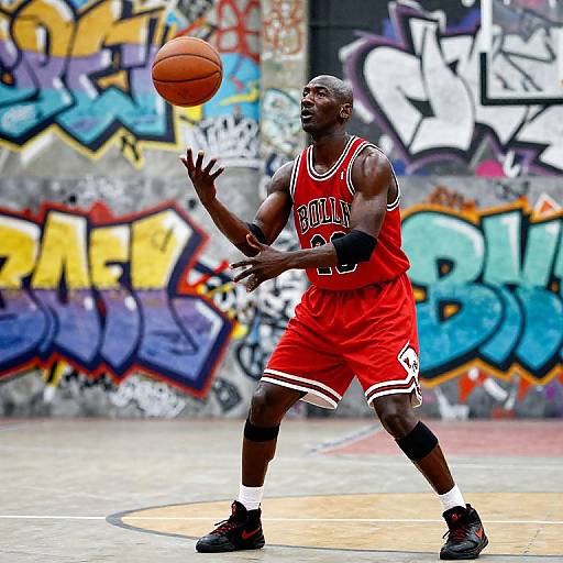 Photograph of muscular Black male basketball player in red 