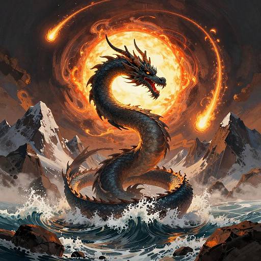 Surreal Dragon Over Snowy Mountains