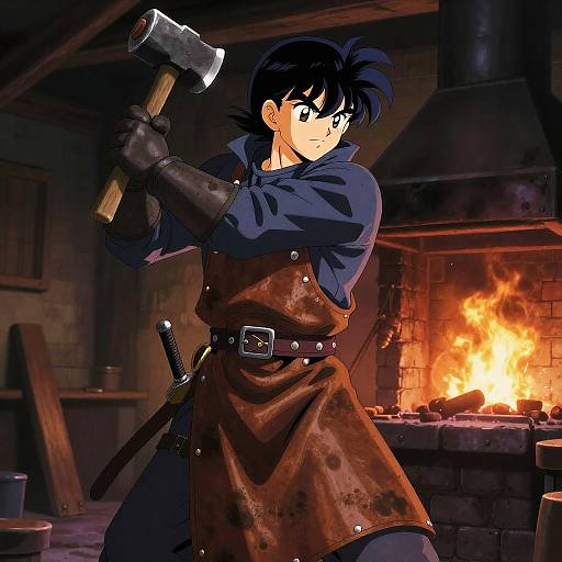 Stoic Medieval Blacksmith in Anime Style
