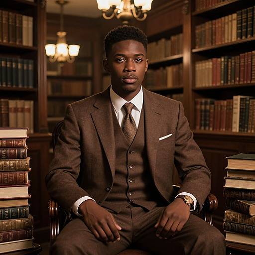 Vintage Portrait in Antique Library