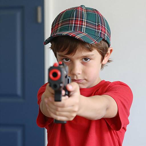 Focused Child Aiming Toy Gun