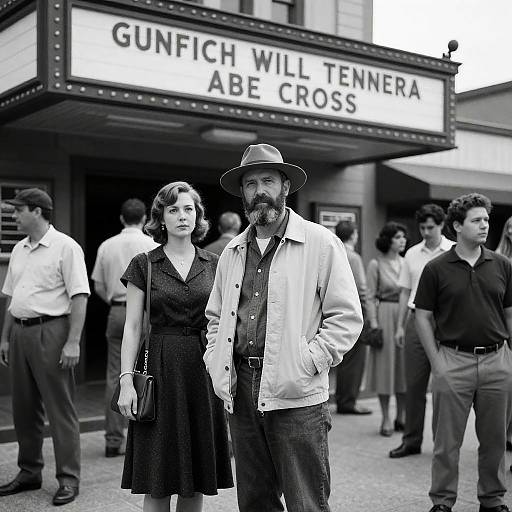 Crowded Theater Entrance in Black and White