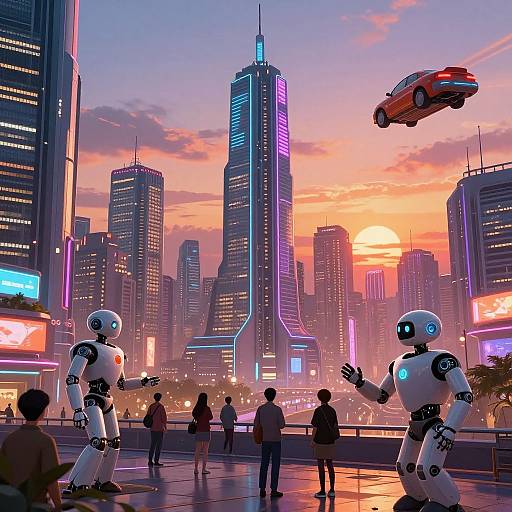 Futuristic Neon Cityscape at Sunset