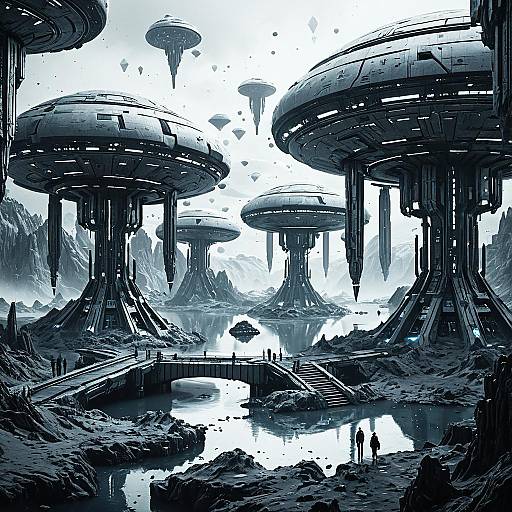 Surreal Futuristic Floating Island Landscape