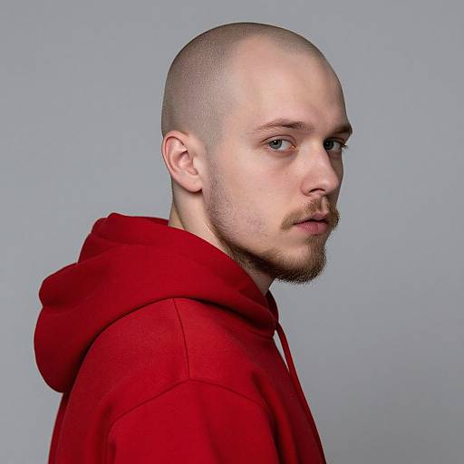 Over-The-Shoulder Bald Tattooed Man Portrait