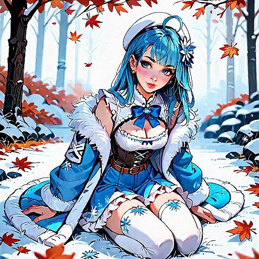 Blue-Haired Lamy in Autumn Leaves