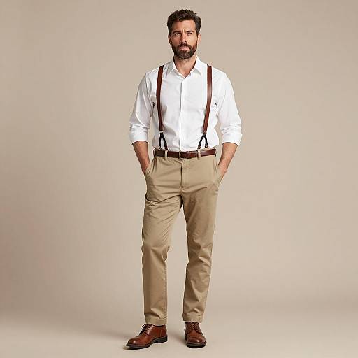 Middle-aged man in white shirt and suspenders