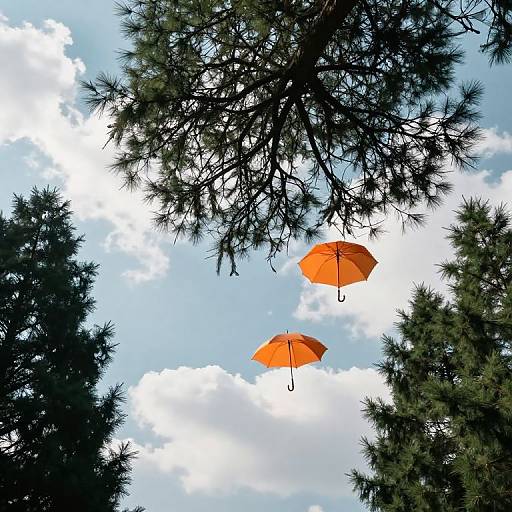 Ethereal Orange Umbrellas in Inverted Tree