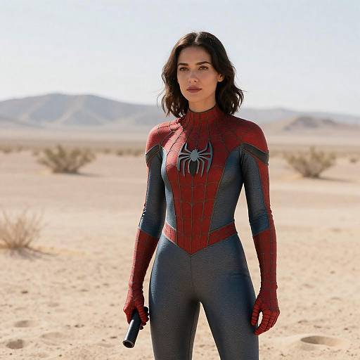Spider-Suit Woman in Desert Landscape
