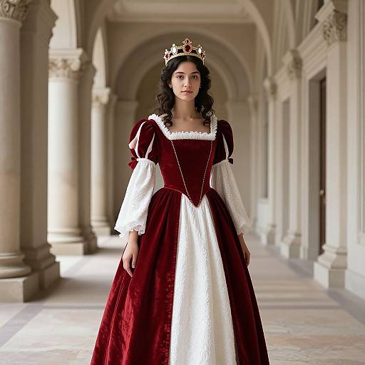 Renaissance Woman in Classical Hallway