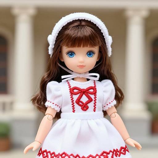 Brown-Haired Doll in Embroidered Dress
