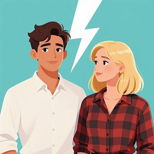 Young Couple in Turquoise Lightning Illustration