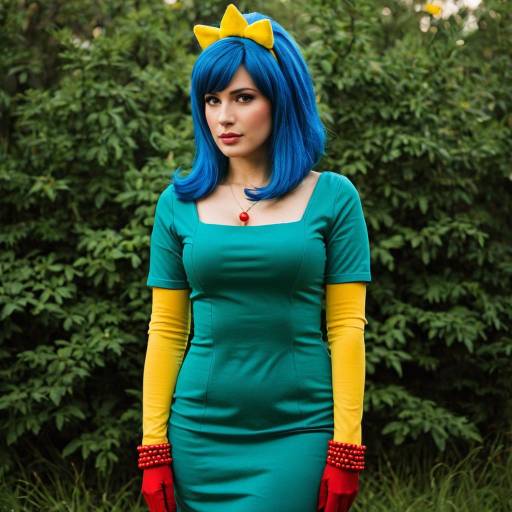 Woman in Marge Simpson Inspired Cosplay Outfit