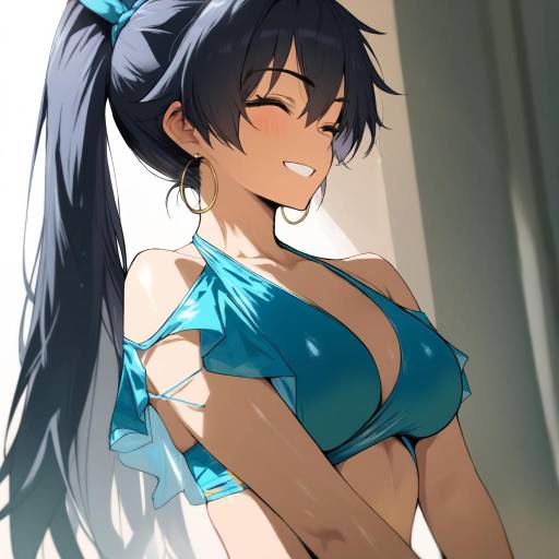 Cheerful Girl in Blue Bikini