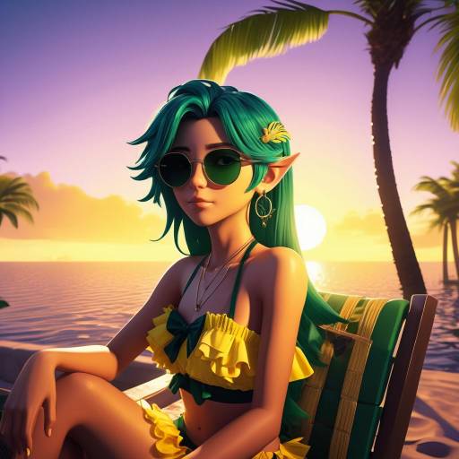 Anime Boy in Beach Sunset Lounge Anime Boy in Beach Sunset Lounge