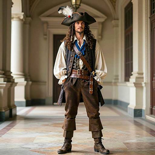 18th Century Male Pirate in Ornate Hallway
