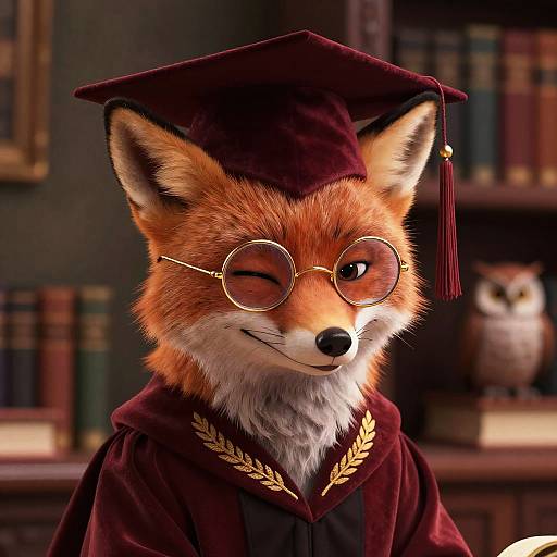 Scholarly Fox in Velvet Academic Attire