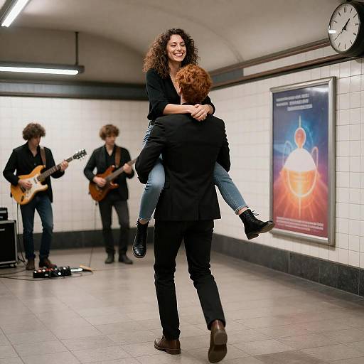 Dynamic Subway Scene with Musicians
