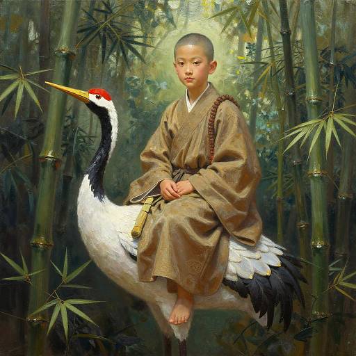 Serene Monk on Spiritual Crane