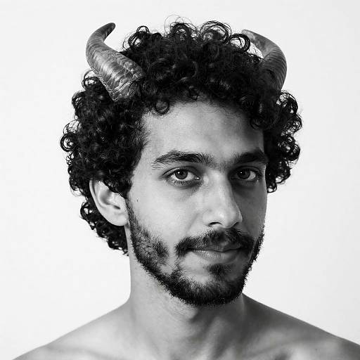 Monochrome Portrait of a Horned Man