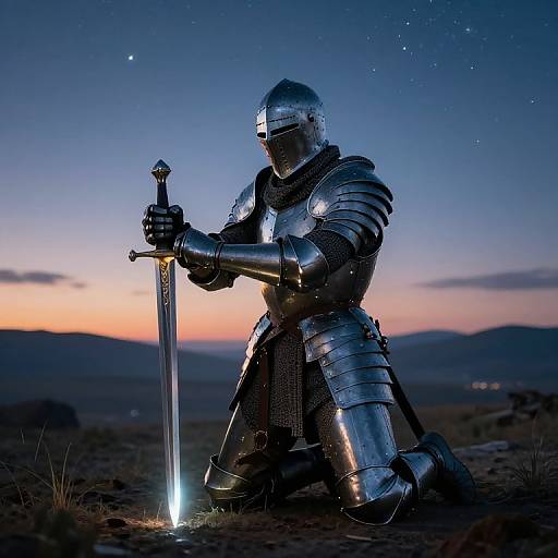 Kneeling Crusader at Twilight Reflection