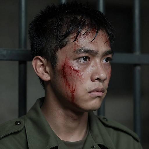 Intense Portrait of a Battle-Worn Soldier