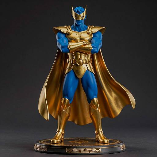 Blue and Gold Superhero Statue