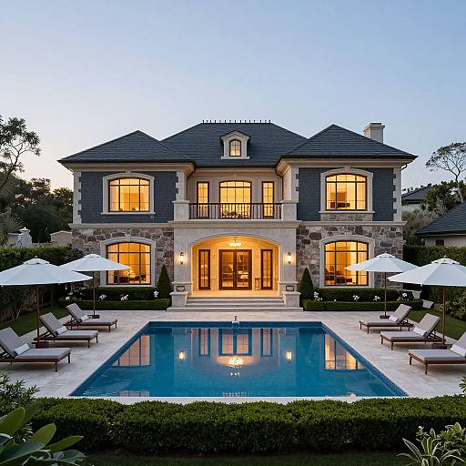 Elegant Mansion with Twilight Poolside