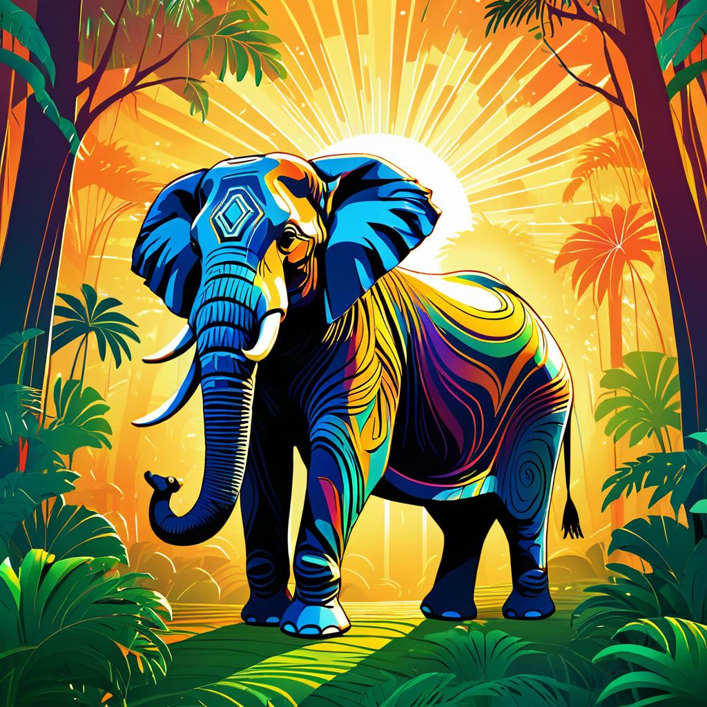 Majestic Cartoon Elephant in Lush Jungle