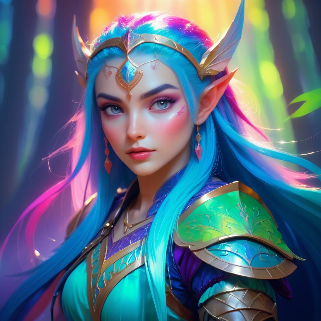 Vibrant Fantasy Elf Warrior Portrait