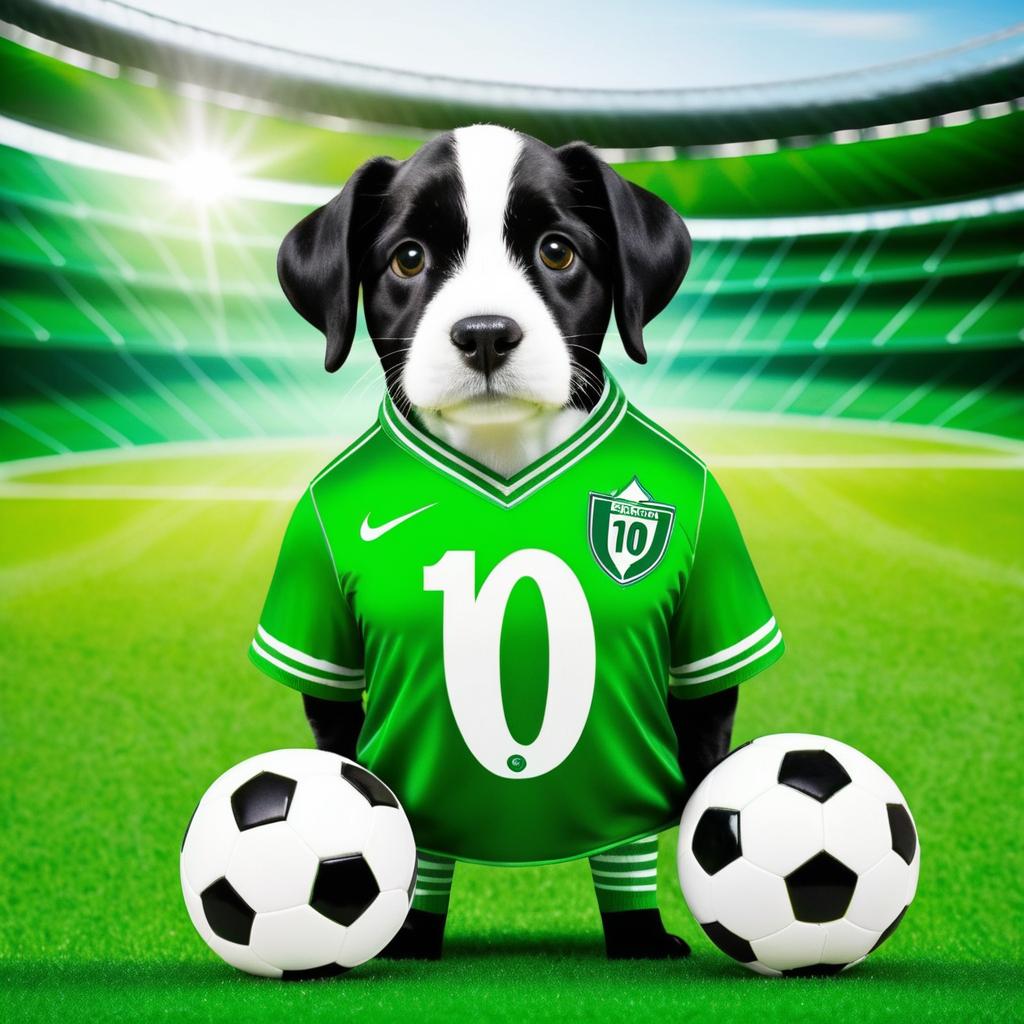 Dog in Soccer Gear with Stadium Fans