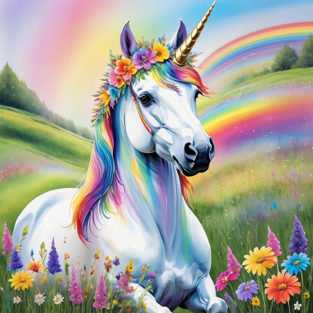 Elegant Whimsical Unicorn in Dreamy Meadow