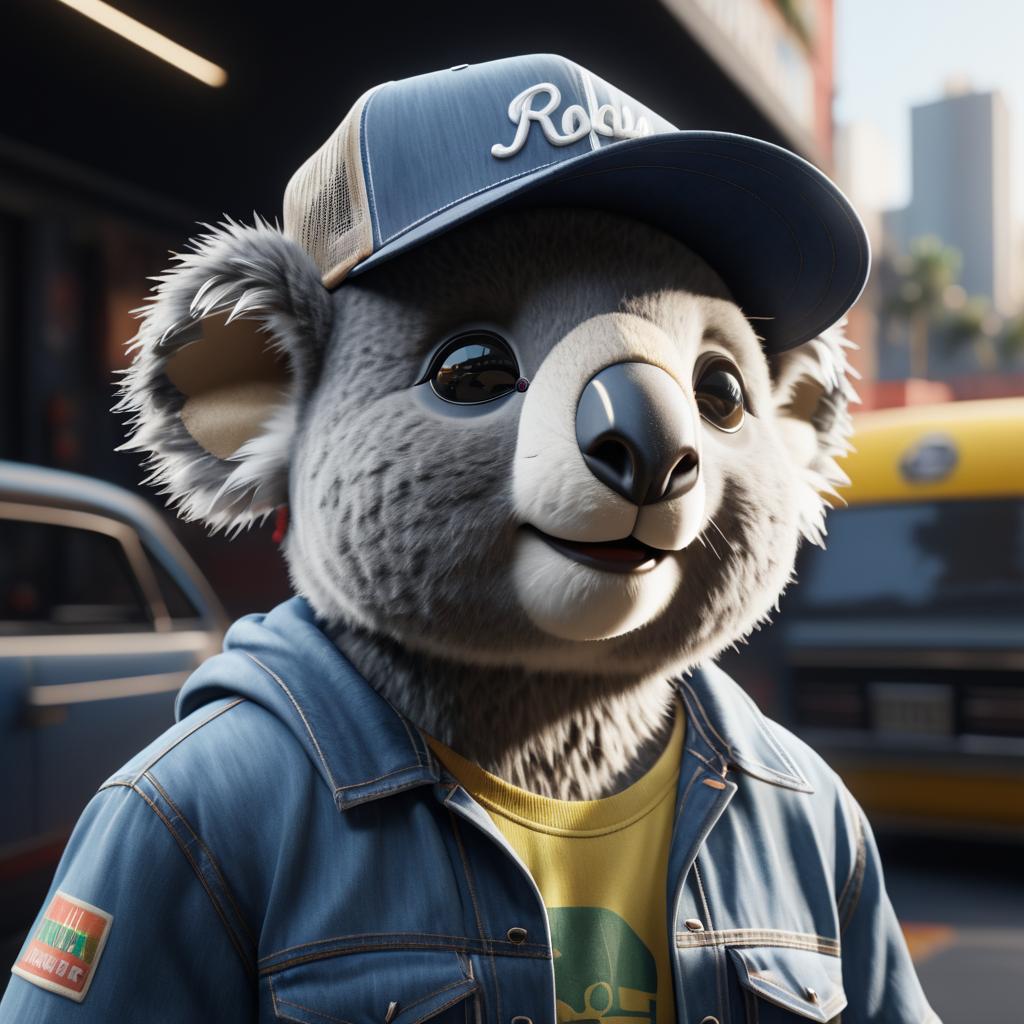 Koala in Trucker Hat: Urban Lifestyle Scene