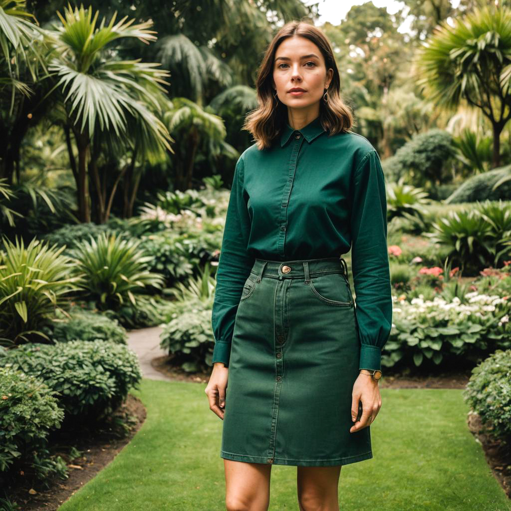 Trendy Woman in Botanical Garden Scene