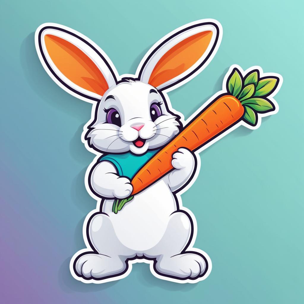 Colorful Rabbit Holding a Carrot Sticker