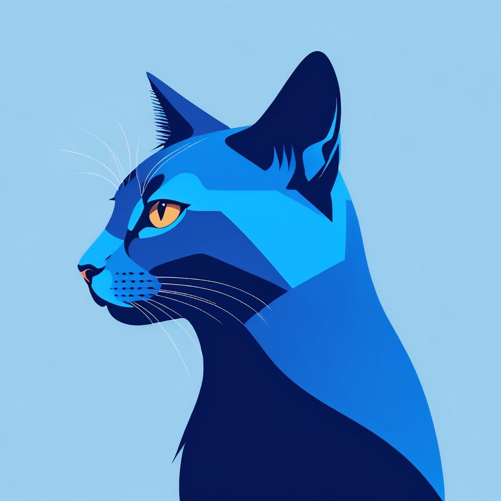 Minimalist Blue Cat Side Portrait Illustration