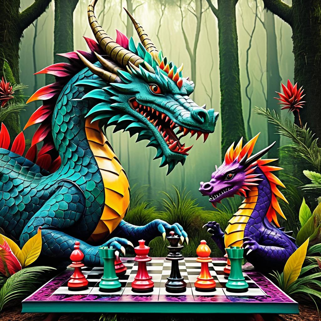 Fierce Dragon Chess in a Mystical Forest