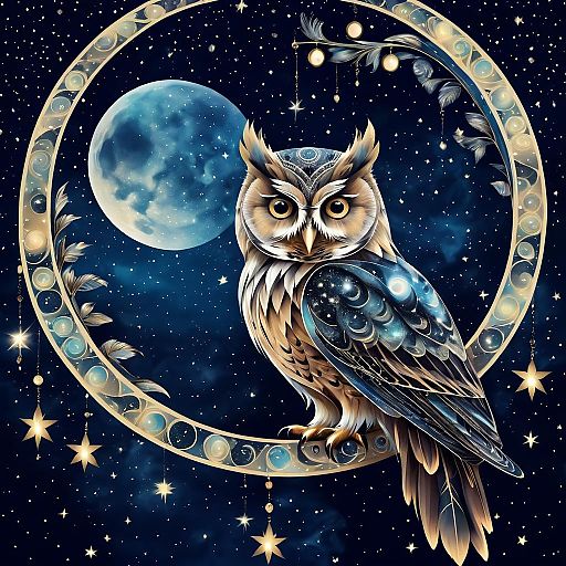 Surreal Owl on Crescent Moon Wallpaper Surreal Owl on Crescent Moon Wallpaper