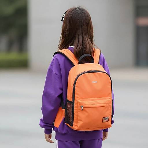 Girl with Backpack in Vibrant Outfit