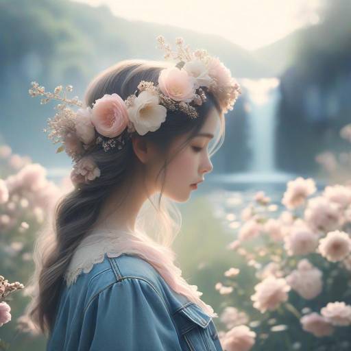 Young Woman in Floral Crown at Sunset
