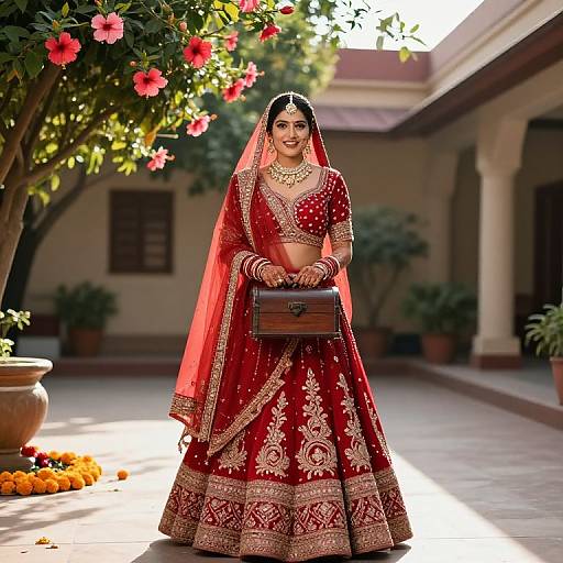 Modern Bride in Red Banarasi Lehenga