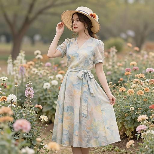 Elegant Woman in Pastel Garden