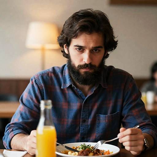 Indoor Dining Scene with Bearded Man