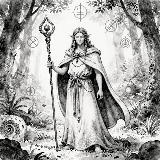 Benevolent Forest Spirit Ink Drawing