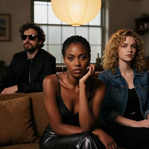 Dramatic Trio in Dimly Lit Space