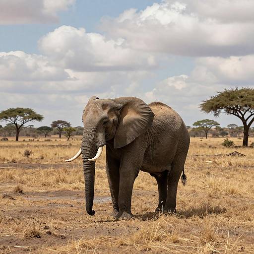 Solitary African Elephant in Savanna