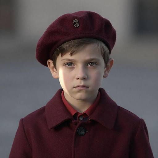 Sunlit Portrait of Boy in Maroon Beret