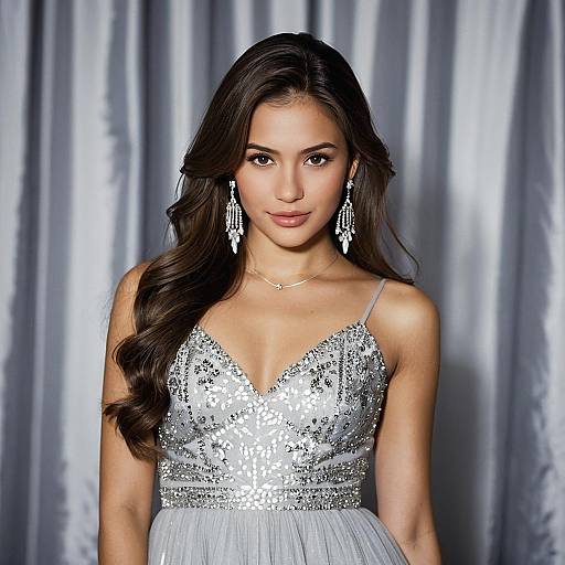 Elegant Silver Prom Dress with Jewelry