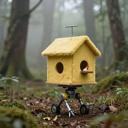 Robotic Chickenhouse in Misty Forest